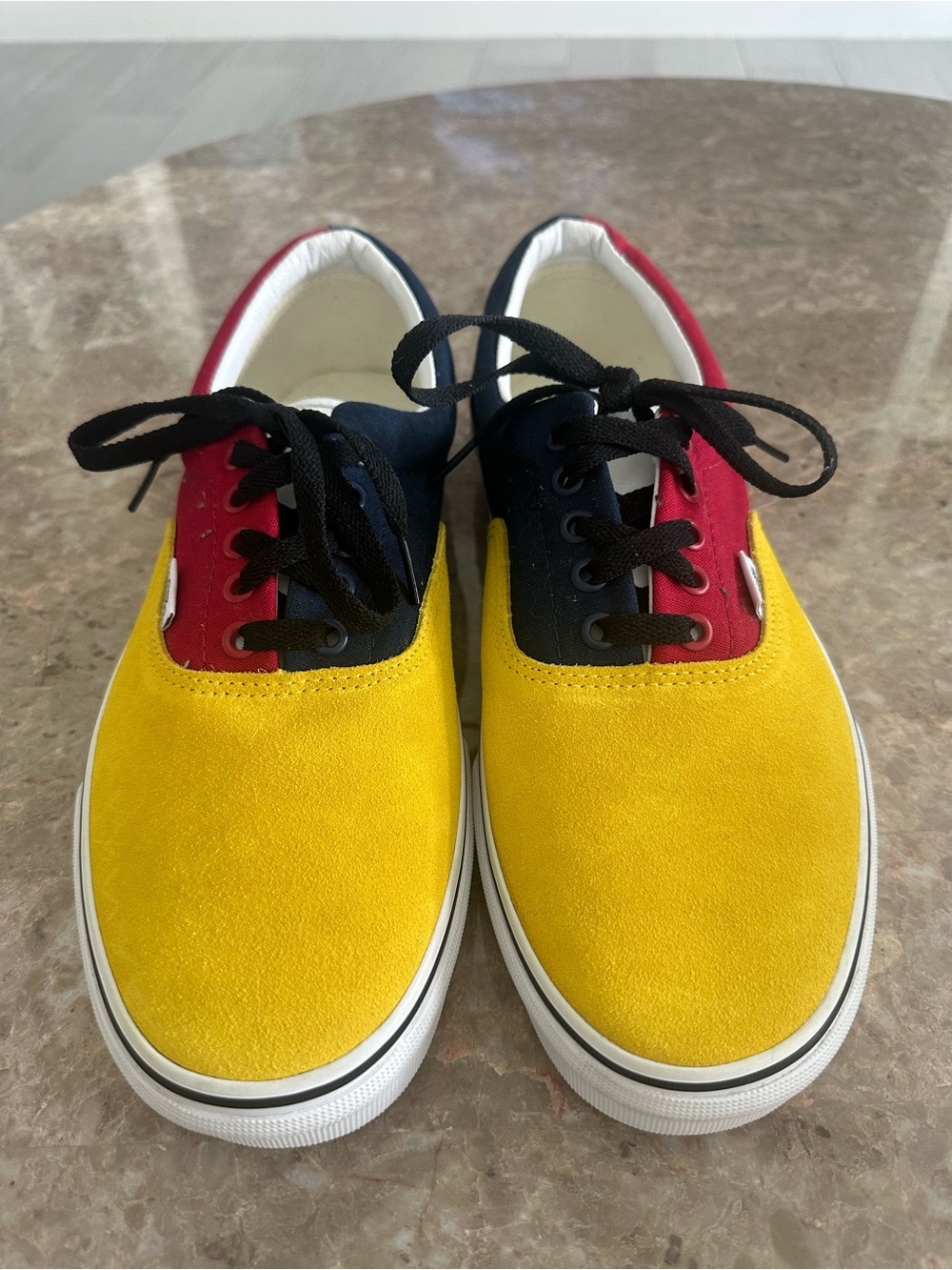 Men's Multi-Panel Low-Top Suede Sneakers in Yellow, Red & Navy